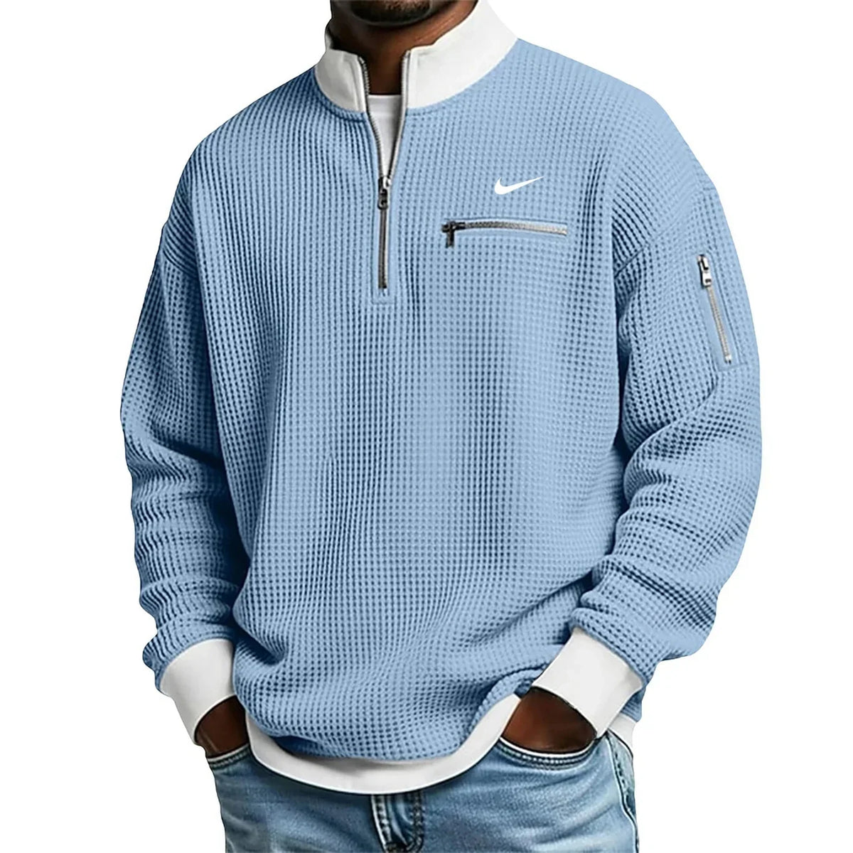 Men's Casual Fashion Up Collar Contrasting Zipper Sweatshirt