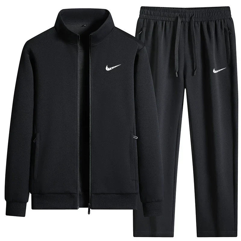 Black tracksuit set with a zip-up jacket and pants