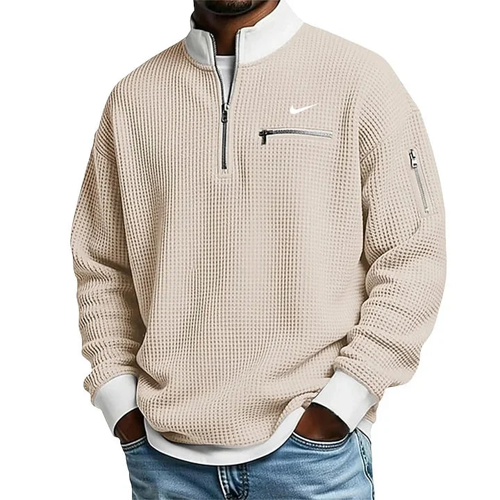 Men's Casual Fashion Up Collar Contrasting Zipper Sweatshirt