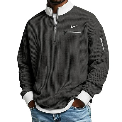 Men's Casual Fashion Up Collar Contrasting Zipper Sweatshirt