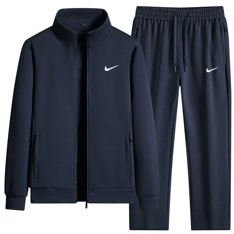 Black tracksuit set with a zip-up jacket and pants