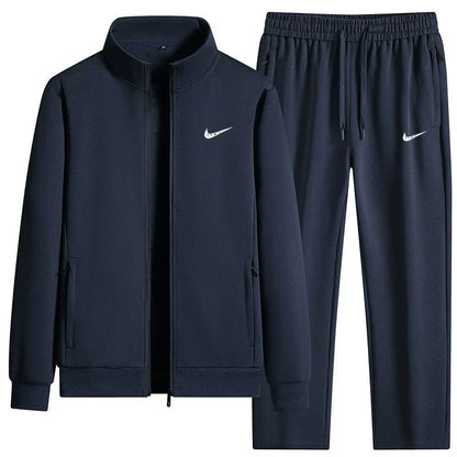 Black tracksuit set with a zip-up jacket and pants
