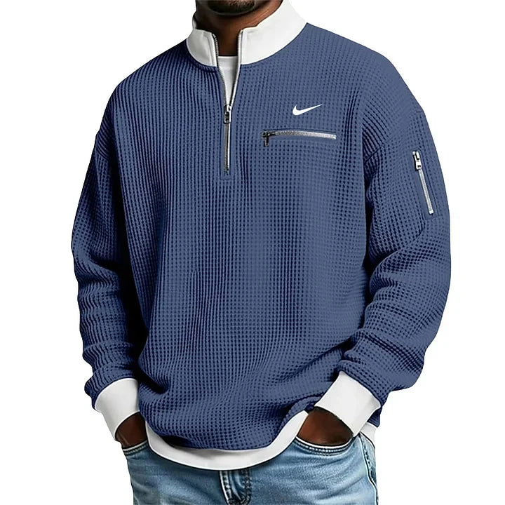 Men's Casual Fashion Up Collar Contrasting Zipper Sweatshirt