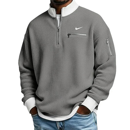 Men's Casual Fashion Up Collar Contrasting Zipper Sweatshirt
