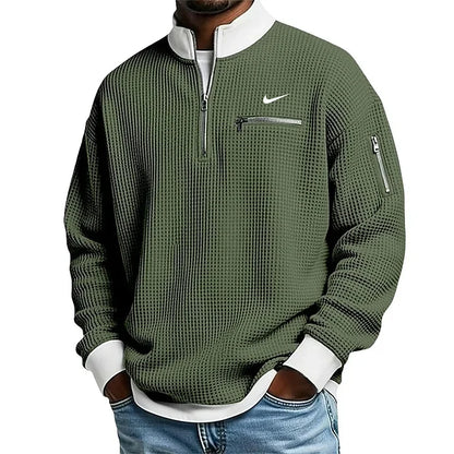 Men's Casual Fashion Up Collar Contrasting Zipper Sweatshirt