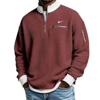 Men's Casual Fashion Up Collar Contrasting Zipper Sweatshirt