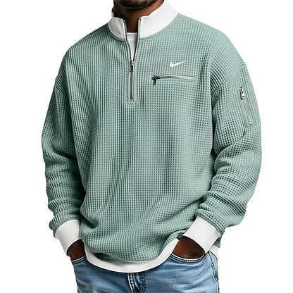 Men's Casual Fashion Up Collar Contrasting Zipper Sweatshirt
