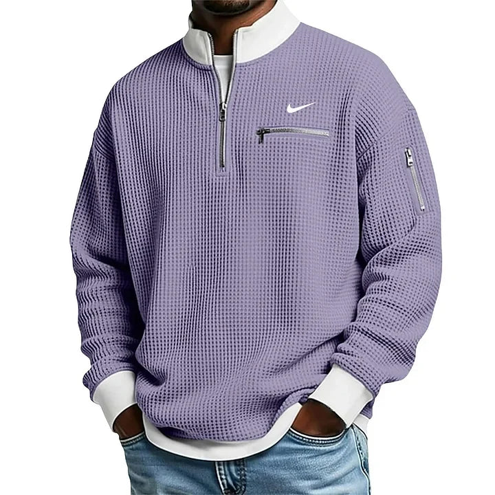Men's Casual Fashion Up Collar Contrasting Zipper Sweatshirt